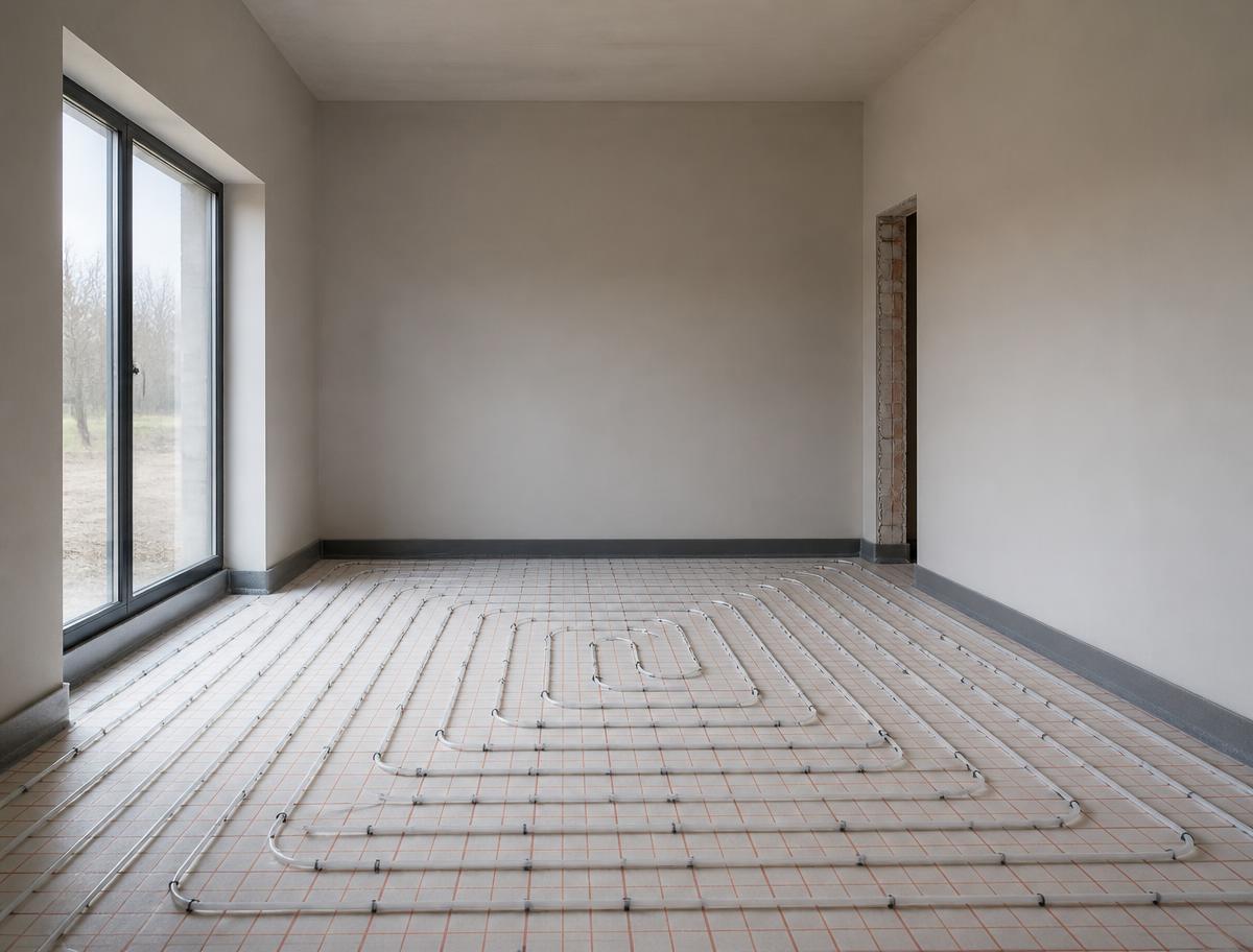 Vloerverwarming aangelegd voor het afstorten